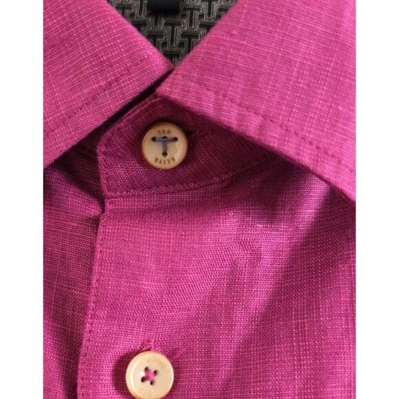 Ted Baker Button Up Shirt Size 6 Mens Purple Short Sleeve Linen Cotton Blend XXL - Picture 3 of 10